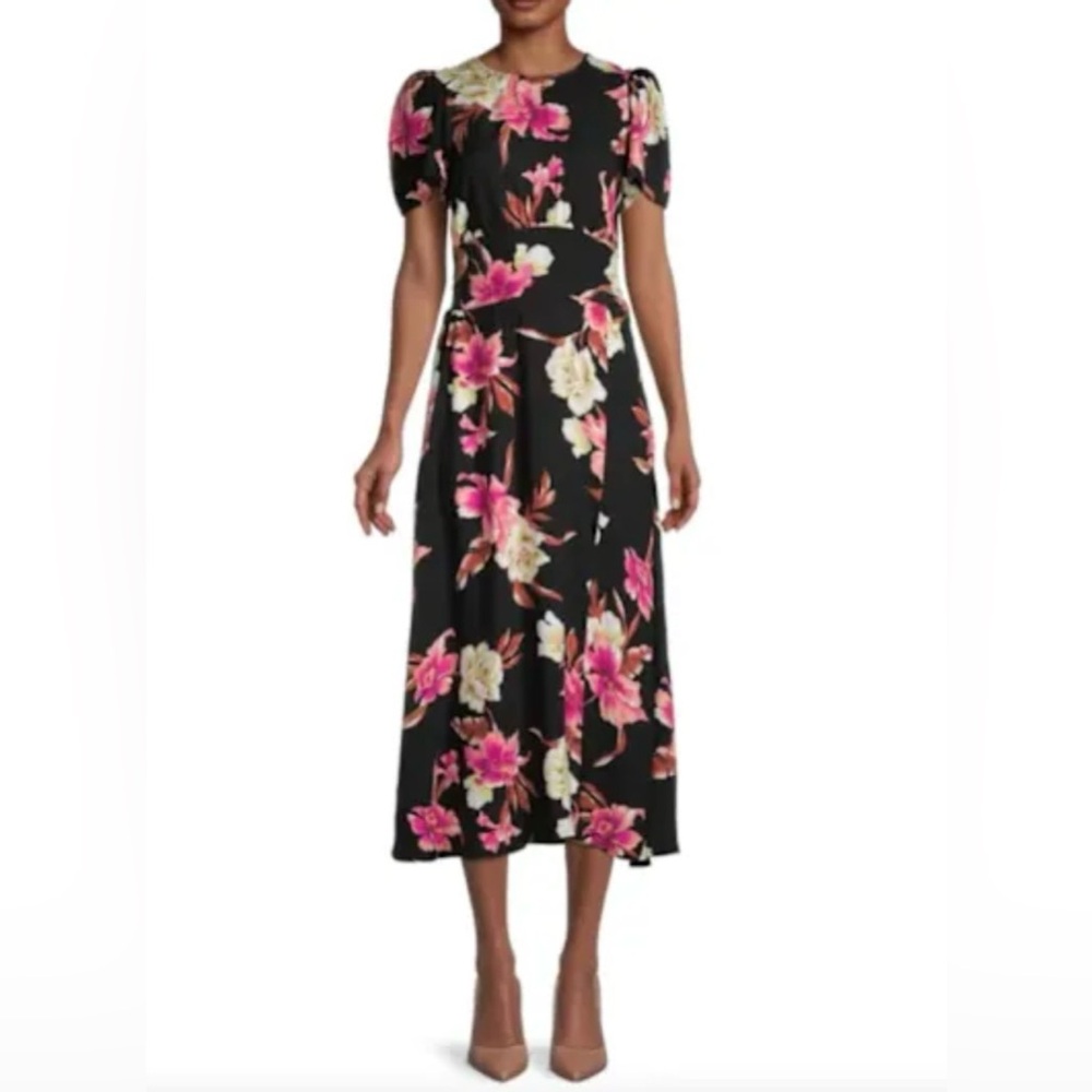 AFRM Open Back Black Floral Midi Dress, ‘Jaimie’, size Large